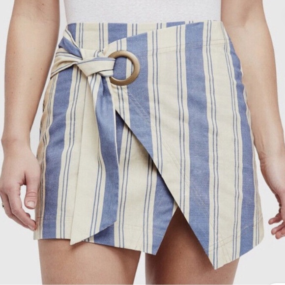 Free People Dresses & Skirts - Free People Tuscan Sunrise Mini Striped Skirt, Blue Canvas Combo, Size 8